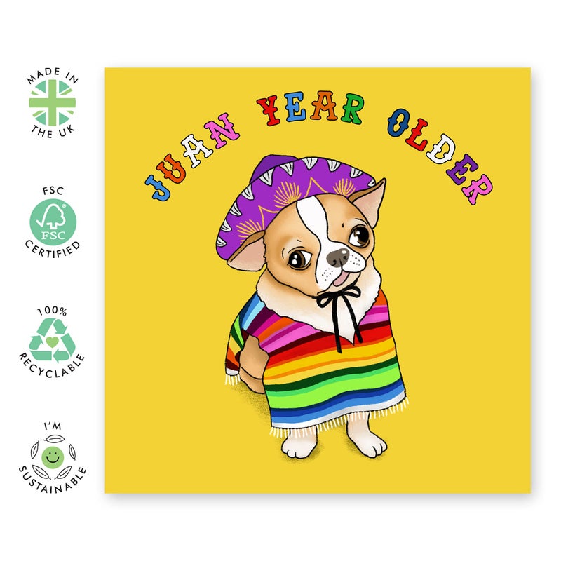 CENTRAL 23 Funny Animal Birthday Card - 'Juan Year Older' - For Mom Dad Husband Wife Him Her Men & Women - Cute Dog - Birthday Cards Joke - Comes With Fun Stickers - Image 2